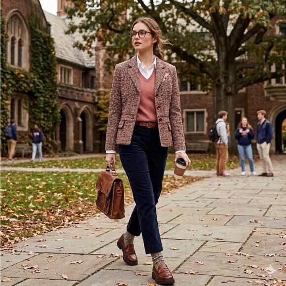 Sz 12P SAG HARBOR Petite Brown Pink Tweed Waist Accent Long Sleeve Blazer - Picture 10 of 10